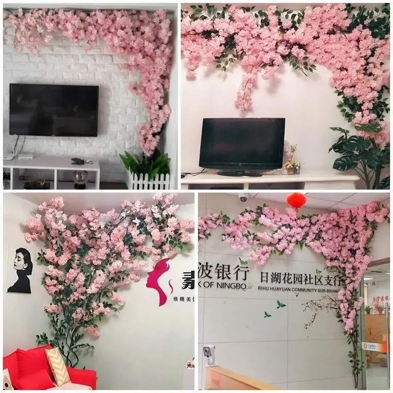 Imagem -03 - Artificial Pink Cherry Tree Branch Flor de Seda Decoração de Casamento Faça Você Mesmo Decoração de Casa e Exterior