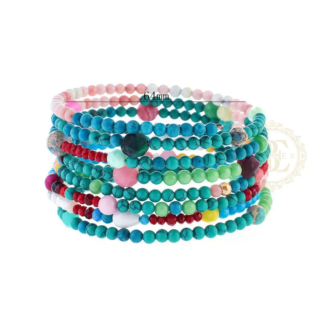 One Fashion Jewelry Semi-Precious Synthetic Stone and Glass Beads with Memory Wire Bracelet  - 64mm (BE33)