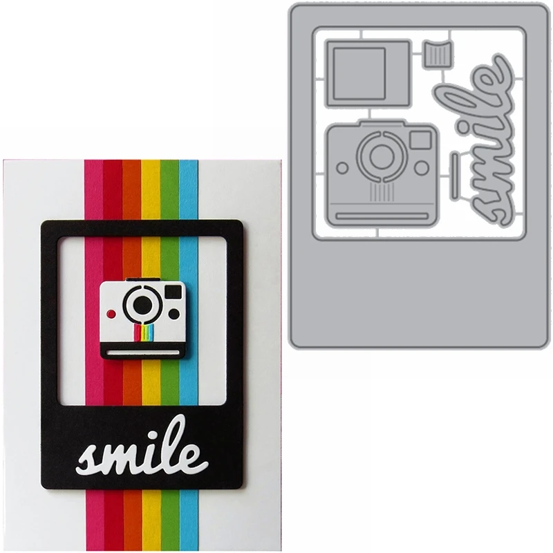 

Smile&Take A Photo Metal Cutting Dies Camera&Photo Frame&Smile Word Die Cut For Card Making DIY New 2019 Embossed Crafts Cards