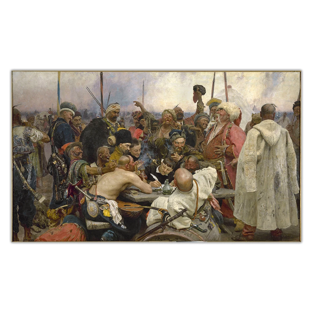 Citon Canvas Oil Painting Ilya Yafimovich Repin《The Zaporozhian Cossacks write a letter to the Sultan of Turkey》Art Decoration