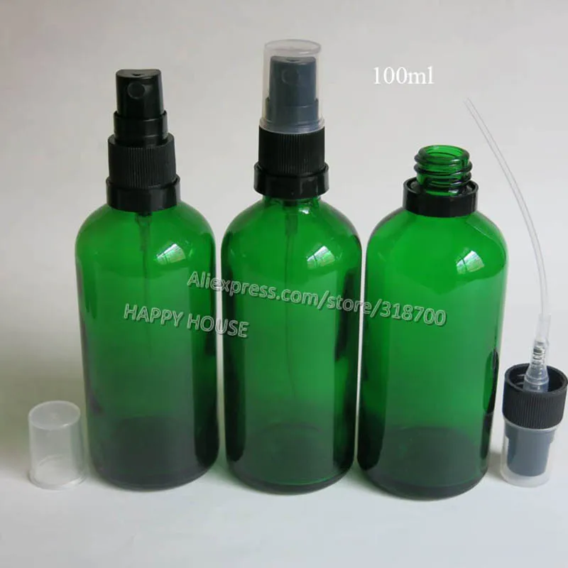 360pcs /lot 100ml  Empty Green Glass Essntial Oil with Tamper Evident Fine Mist Spray Travel  Containers Packaging 100cc Sprayer