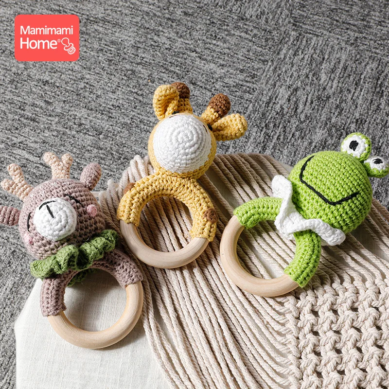 1Pc Baby Wooden Teether Crochet Giraffe Rattle Toy BPA Free Wood Rodent Rattle Baby Mobile Gym Educational Toys