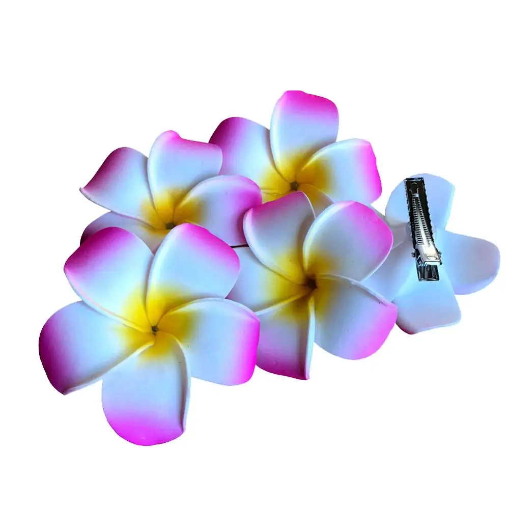 2 PCS SET Hawaiian Frangipani Plumeria Foam Head Flower Party Beach Hair Clips