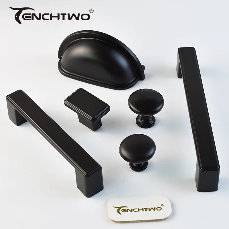 TENCHTWO Modern Black Shell Shape Kitchen Furniture Handles For Storage Shoe Cabinet Door Knobs Wardrobe Cupboard Drawer Pulls