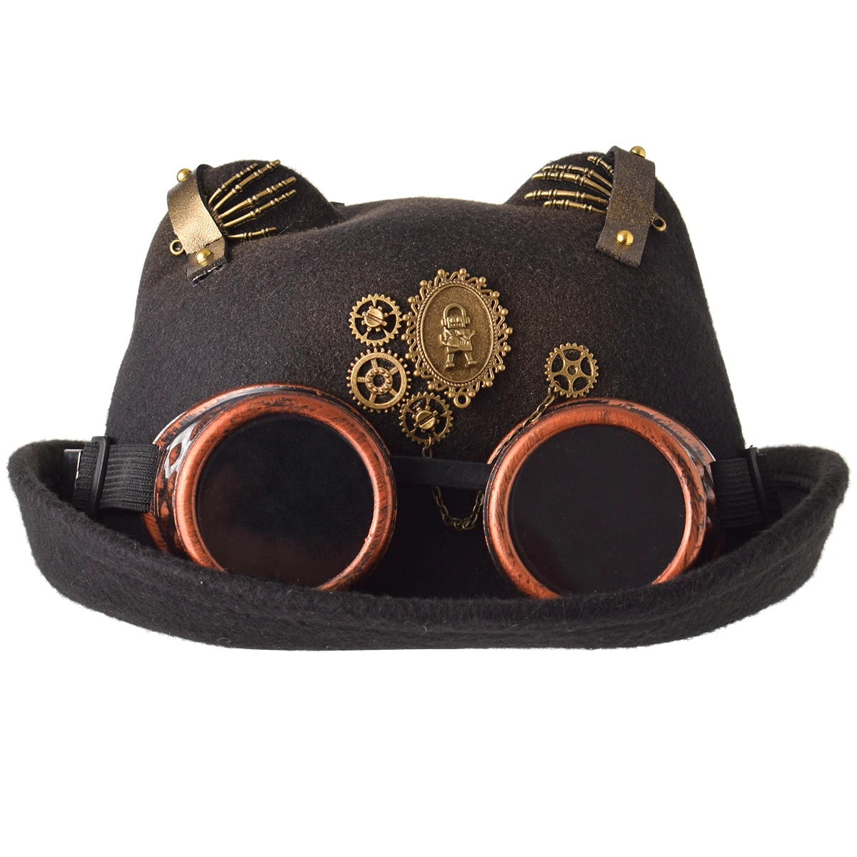 

Retro Lolita Women Men Steampunk Bowler Hat Patch Gear Glasses Topper Top Hats Fedora Headwear Cosplay Billycock Groom Hat