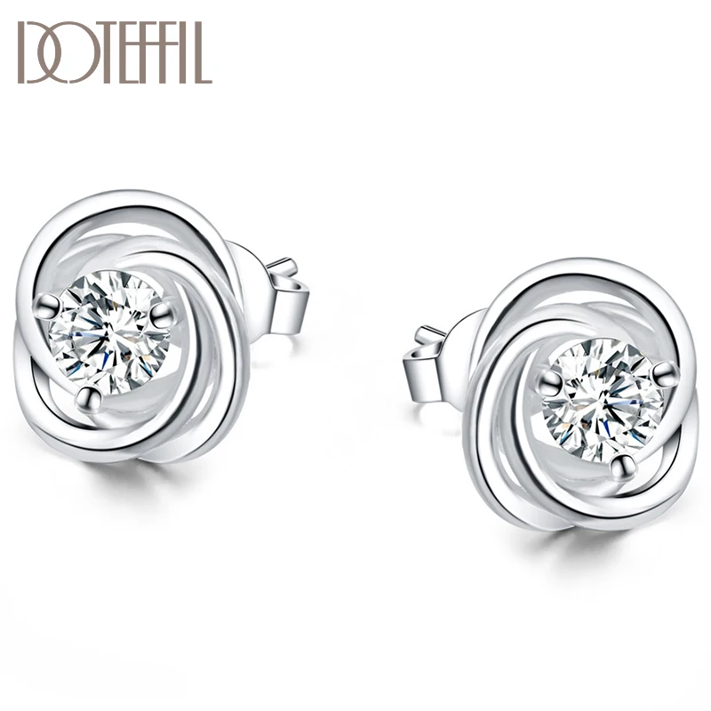 

DOTEFFIL 925 Sterling Silver Weave AAA Zircon Earrings for Wedding Fashion Stud Earrings Women Charm Jewelry