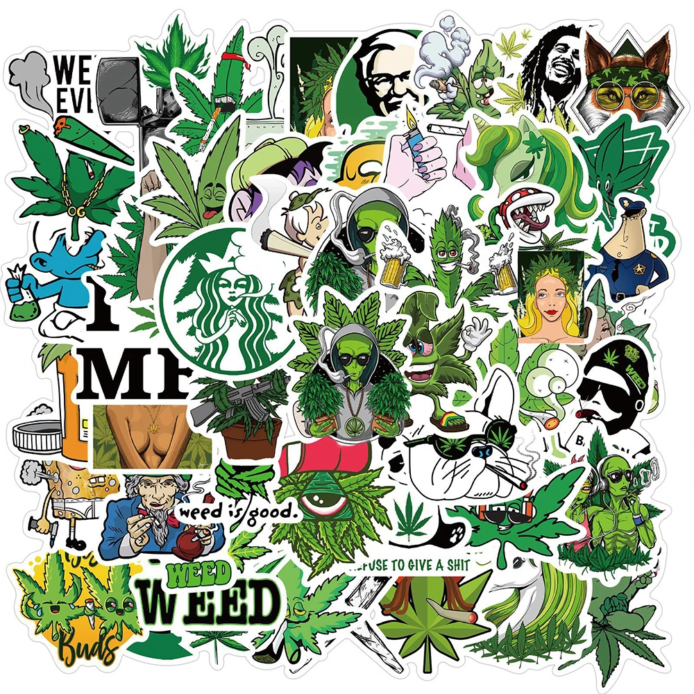 10/30/50PCS Funny Characters Leaves Weed Smoking Graffiti Stickers Bike Travel Luggage Guitar Laptop PVC Waterproof Cool Sticker