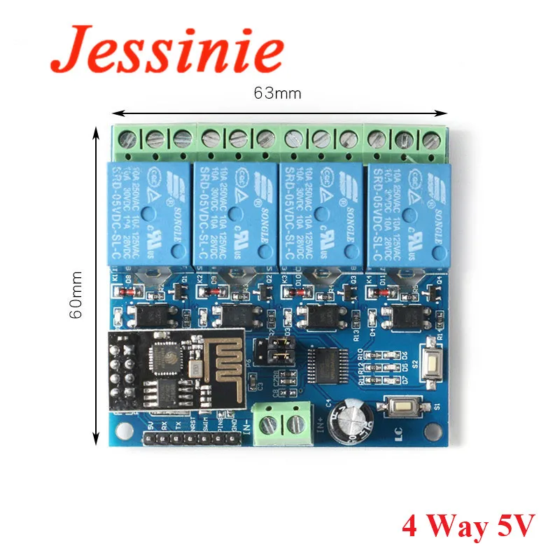Moduł przekaźnikowy WiFi ESP8266 ESP-01 5V 12V 1 2 4-kanałowy Inteligentny Dom Zdalne Sterowanie Przełącznikiem Moduł Bezprzewodowy WiFi ESP01 Sterowanie przez Aplikację w Telefonie — zdjęcie 6