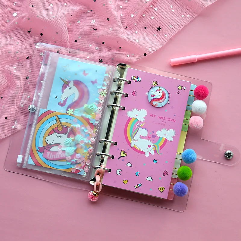 Diary A6 Binder Notebook and Journal Cute Unicorn Notepad Spiral Agenda Planner 6 Rings Note Book Grid Line Sketchbook Daily Set