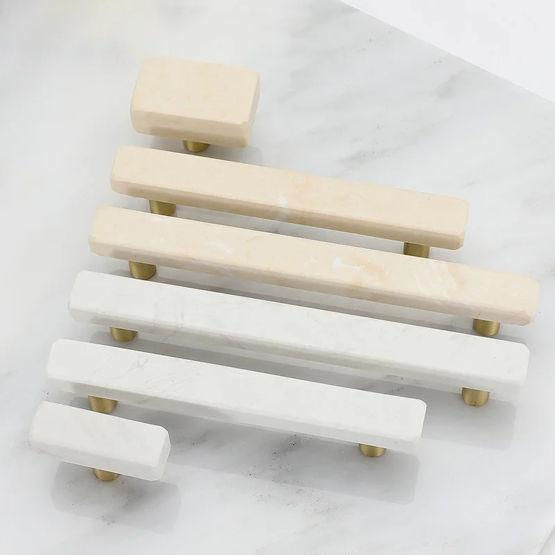 Marble Door Handles and Knobs for Furniture Zinc Alloy Cabinet Kitchen Cupboard Dresser Handles Drawer Pulls Stone Rock Beige