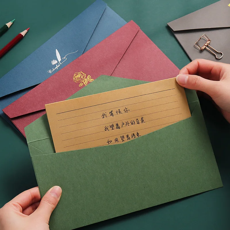 10 pcs/lot Envelope stationery set 11*22cm Vintage Gold Envelopes for Invitations Kraft Paper Valentine\'s Gift Card Stationery