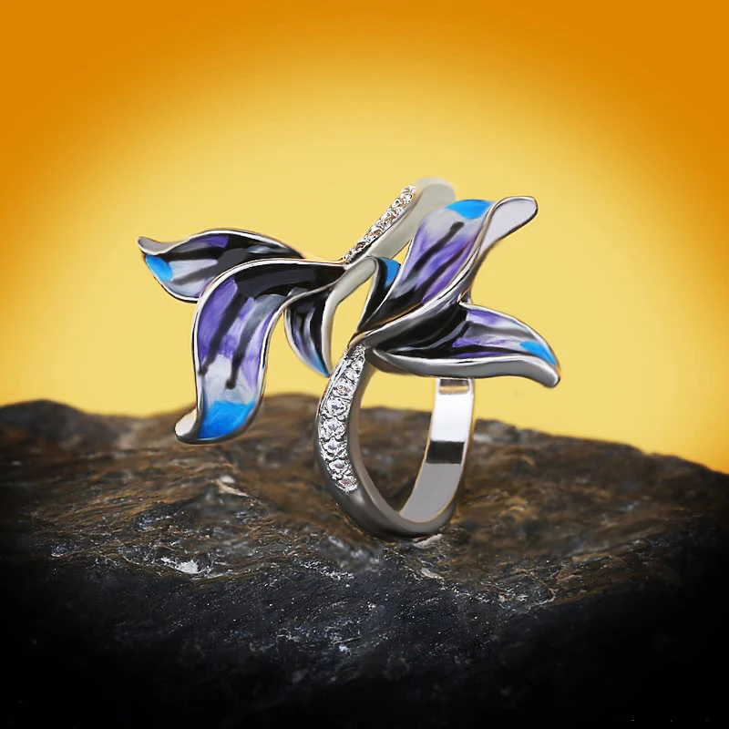 925 Silver Women's Ring Jewelry Blue Mermaid Tail Ring Epoxy Ring Handmade Enamel Butterfly Ring Fine Jewelry Women Rings