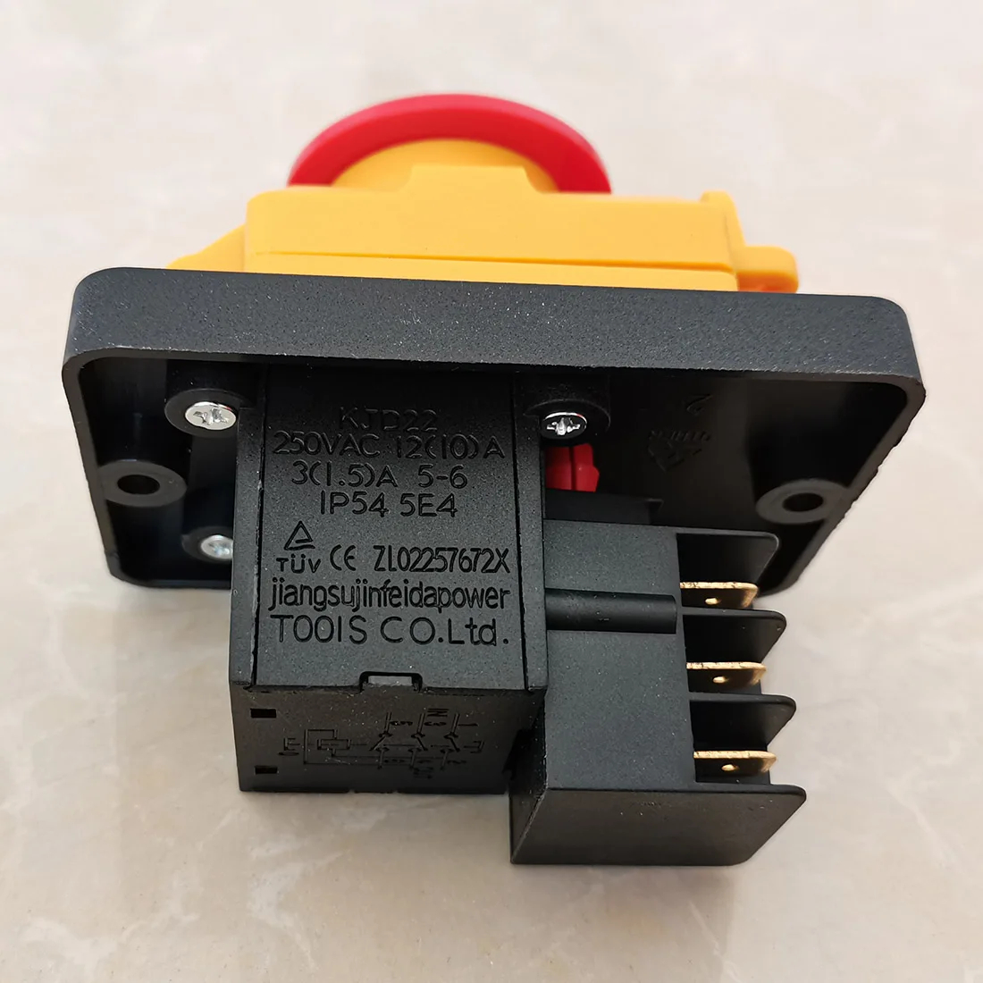 

KJD22 6Pins Electromagnetic Switch ON-OFF Emergency Stop Button Switches 250VAC 12(10)A 3(1.5)A IP54 5E4 TUV CE ZL02257672X