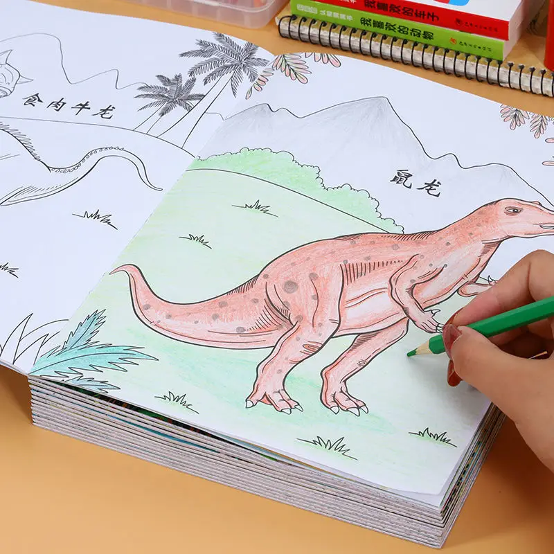 Juego de 6 libros para colorear para adultos y niños, libro para colorear de dinosaurios para niños pequeños, para aliviar el estrés y matar el