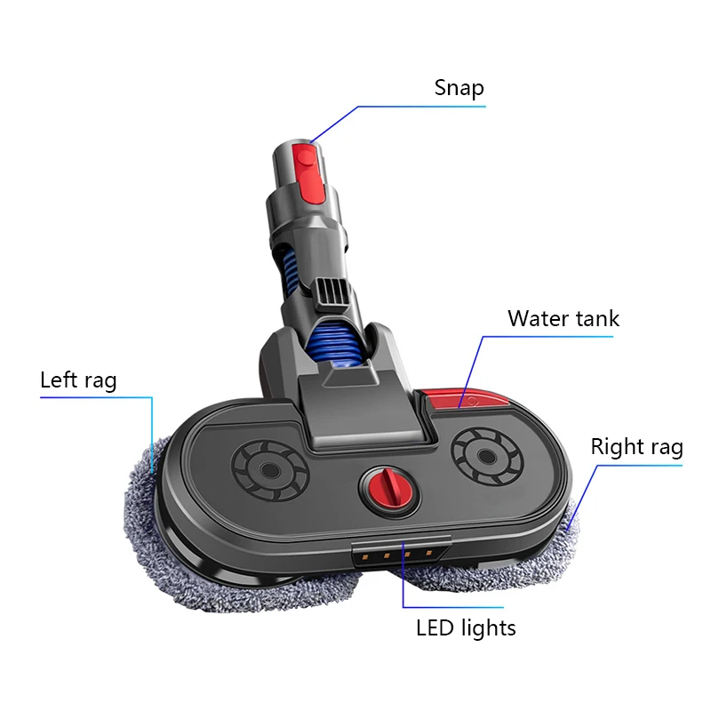 Electric Wet Dry Mopping Head for Dyson V6 V7 V8 V10 V11 with LED Light Replaceable Parts with Mop Head Mop Pads Water Tank