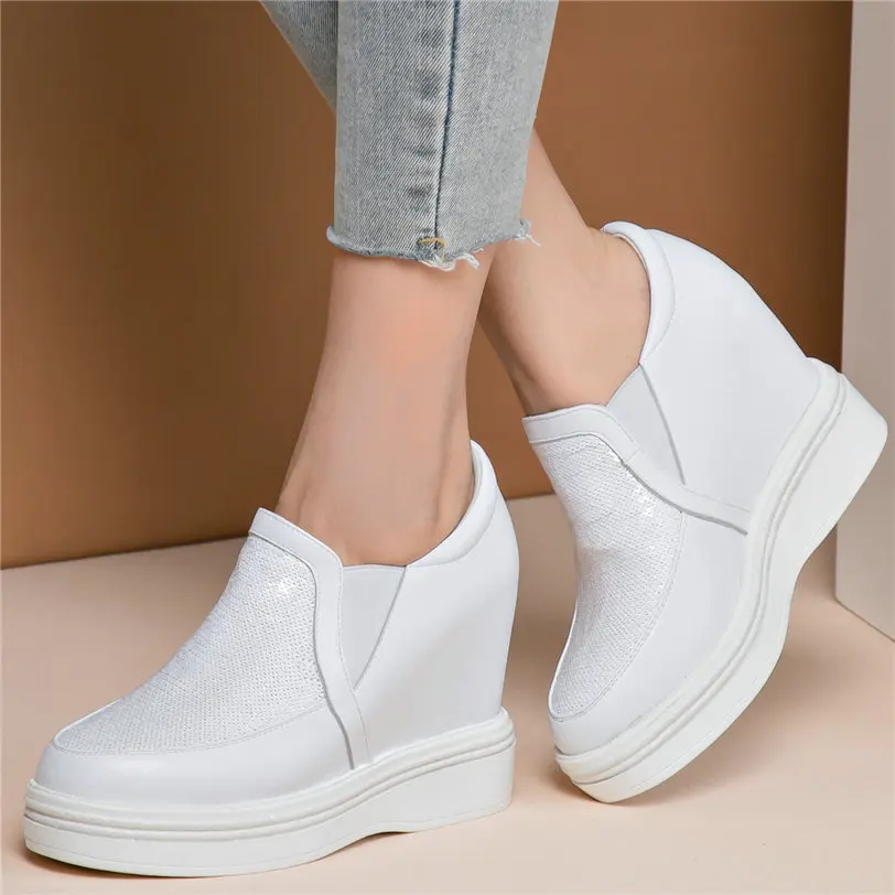 

Fashion Sneakers Women Genuine Leather Wedges High Heel Ankle Boots Female Low Top Round Toe Platform Pumps Shoes Casual Shoes