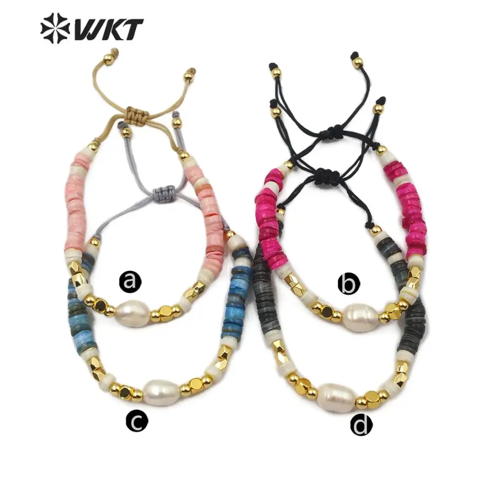 WT-B496 WKT Four Color Optional Multi Color Beads And Pearl Bracelet Women Fashion Charm Bracelet Daily Jewelry