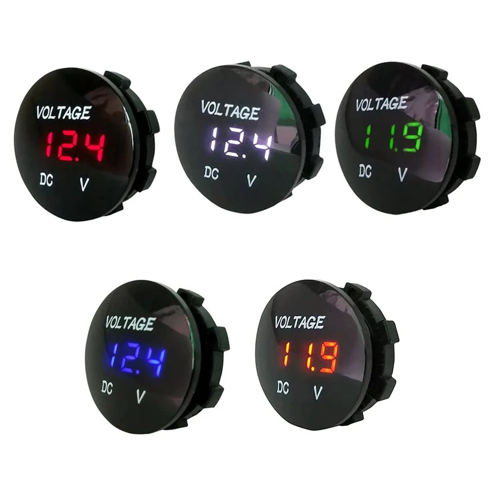 DC 5V-48V LED Mini Round Waterproof Motorboat Motorcycle Panel Digital Voltmeter Tester Monitor Display Voltmeter