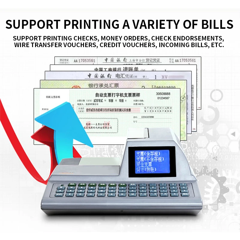 Impresora de verificación Máquina de verificación profesional HL-2010C Máquina de escribir automática Teclado completo en inglés Comprobación y impresión de pedidos de dinero