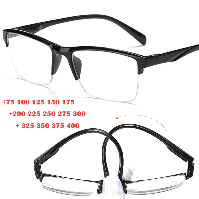 Square Half Frame Reading Glasses Men Women High Quality Ultralight Clear Presbyopic Glasses Diopter Eyewear +125 175 225 275