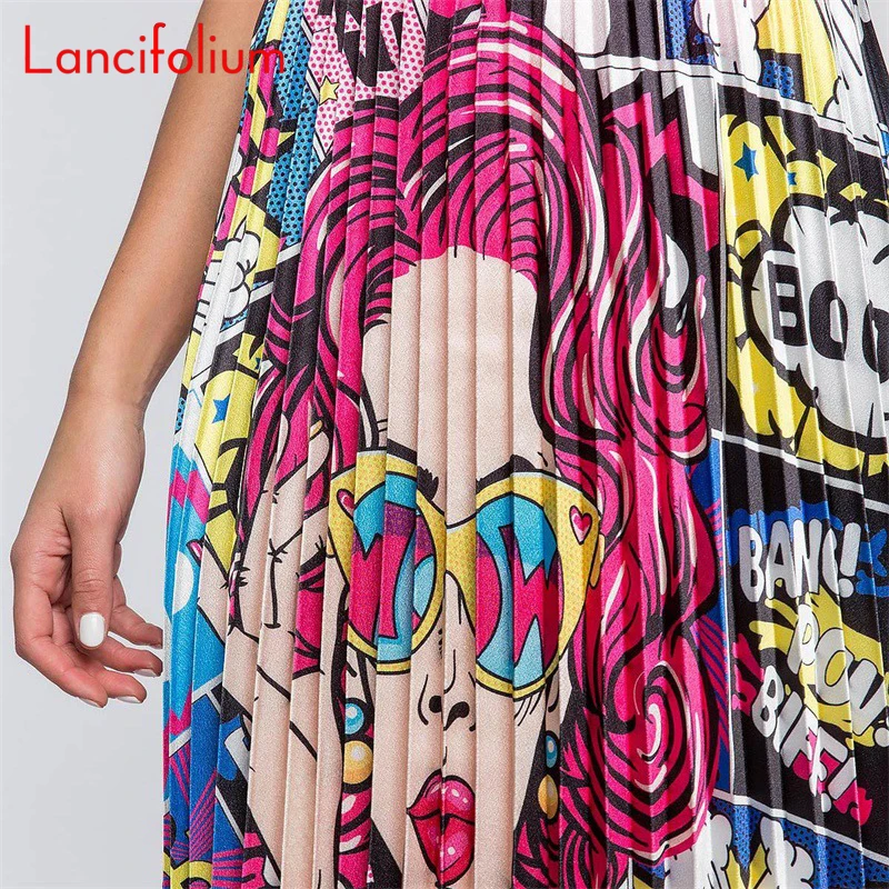 Graphic Print Pleated Skirt Women 2020 Summer Plus Size Sexy Skirt Boho High Waist Midi Skirt Streetwear Cute Faldas Mujer