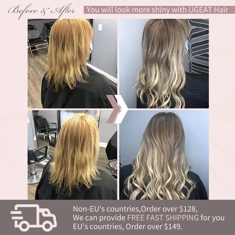 Ugeat-extensiones de cabello con Clip para mujer, cabello humano 100% Real, Balayage 2022, Color caliente, Clip de cabeza completa