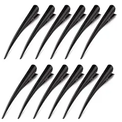 6/12pcs Black Metal Non-slip Crocodile Clip Hair Clip Horn Clip Duckbill Shape Clips Salon Hairdressing Styling Tools Barrettes