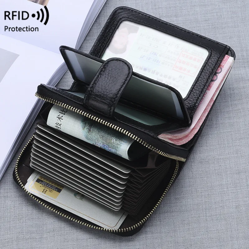 Cowhide Luxury Women Wallet Zipper Bank Card Purses Coin Purse Female Genuine Leather Small Wallet Rfid Protrction Money Bag