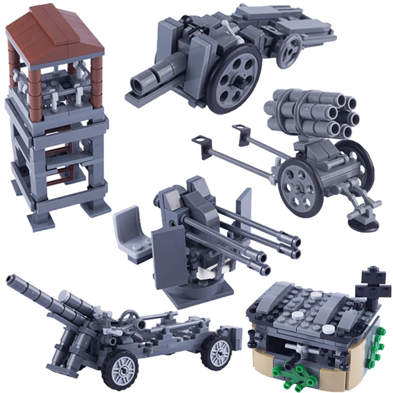 WW2 Military Building Blocks Mini Bricks Toys Solider FIgures Gifts Accessories German Antiaircraft Artillery Bunker Rocket Gun