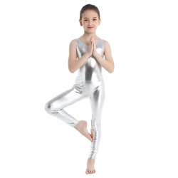 Kids Girls Ballet Dance Outfit ginnastica ritmica body Unitard Dance Wear senza maniche Shiny Ballet Dance tuta Unitard