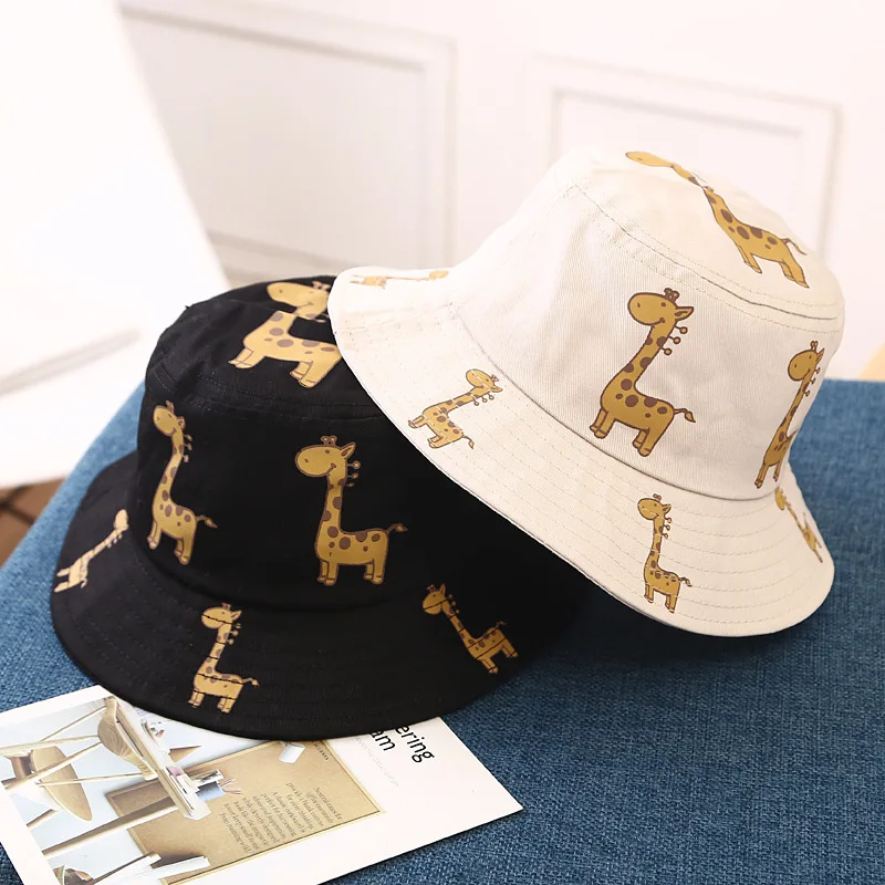 Spring Autumn Children's Bucket Hats Cartoon giraffe Sun Hat Girls Boys Outdoor Beach Hat Camping Fishing Cap Casual Panama Cap