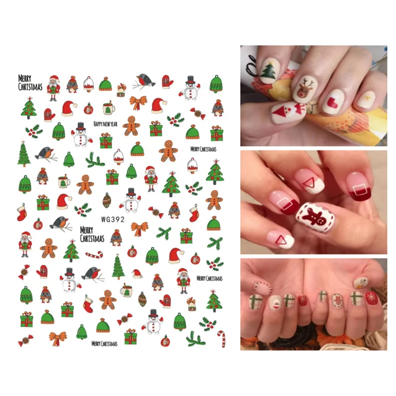 10PCS Christmas Series Red Santa Claus Christmas Tree White Snowman Nail Slider Beauty Decoration