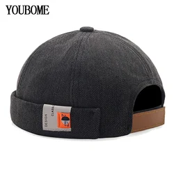 Solid Cotton Docker Skull Boy Beanies Hats For Women Sailor Brimless Caps Men Miki Rolled Cuff Street Retro Brimless Hip Hop Hat