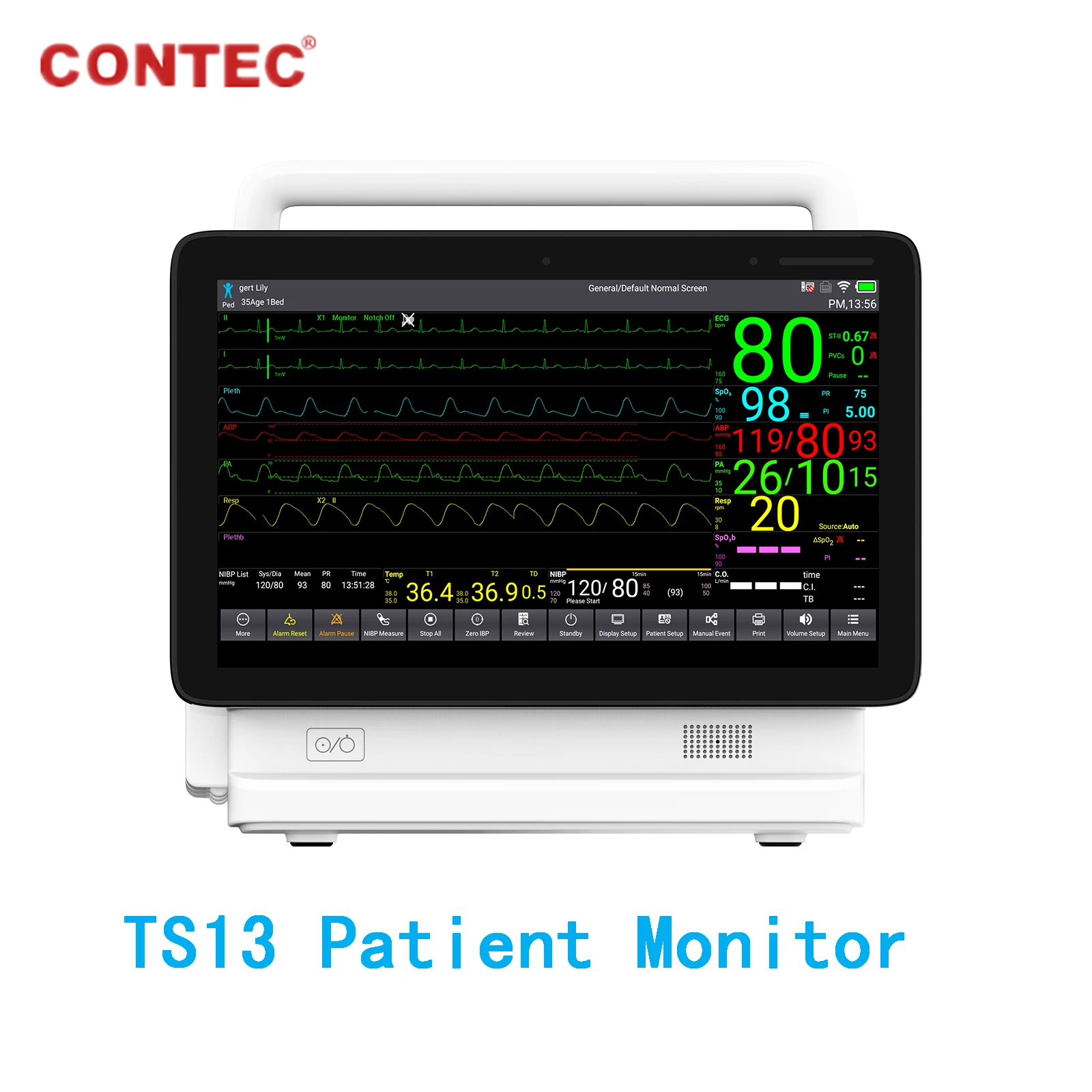 CONTEC TS13 Patient Monitor ICU HD Display 5 Para Touch Screen ECG NIBP SPO2 Monitor