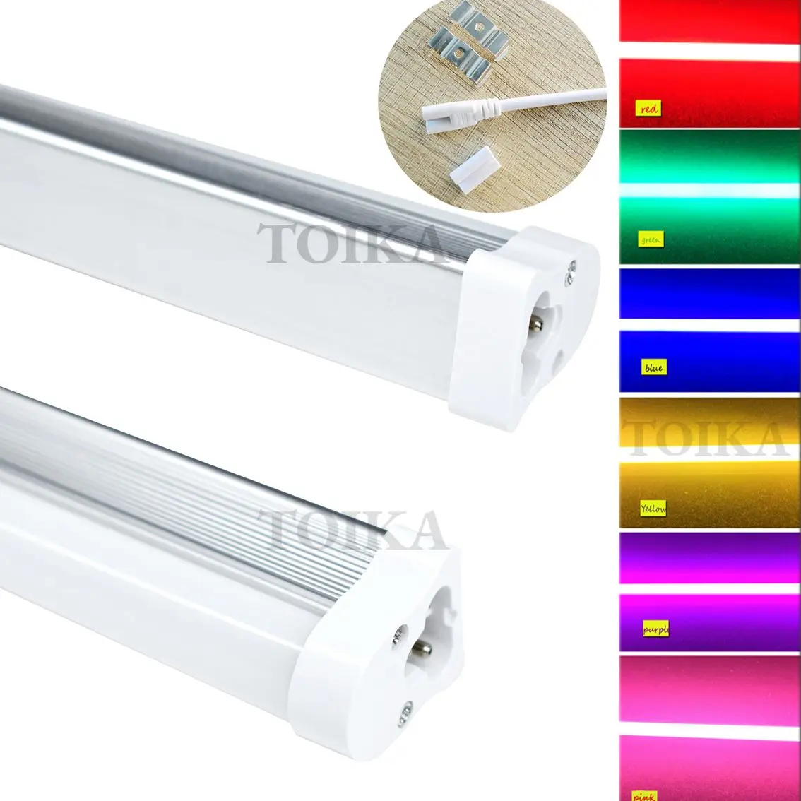 

Toika 100pcs 2ft 9w 600MM T5 integrated LED tube light Tube lamp 0.6m red green blue purple pink colorful tube AC85-265V