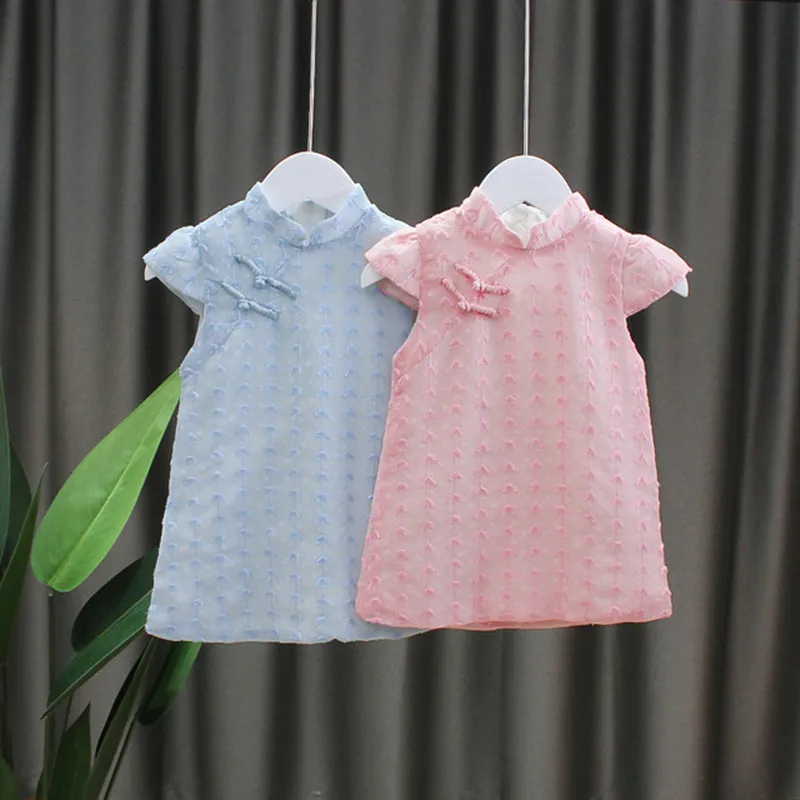 Fashion Summer Girls Dress Sweet Chinese Style Cheongsam Princess Dress Lace Qipao Kids Baby Girls Dress Children Party Clothes