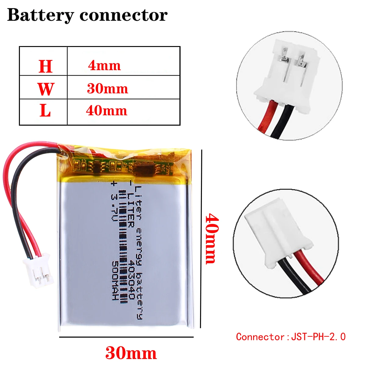 3.7V 500mAh 403040 Rechargeable Battery For MP3 MP4 mobile bluetooth GPS Toy reading pen speaker lithium-ion Lipo Battery