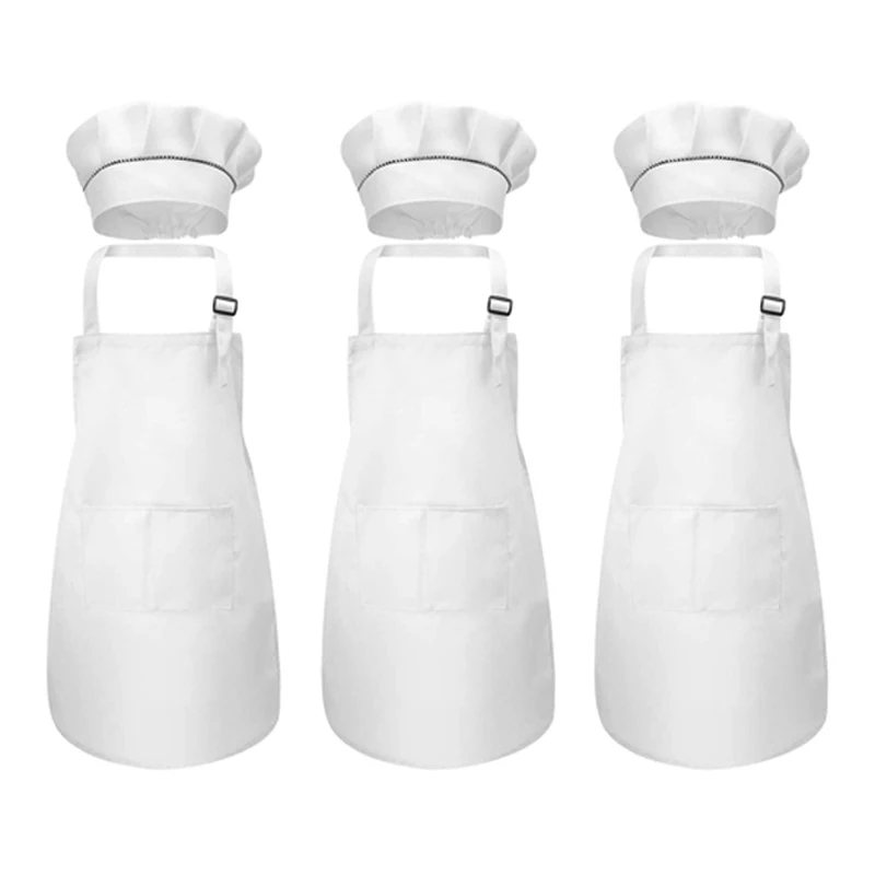 6-Piece Children\'s Apron and Chef Hat Set Adjustable Children\'s Kitchen Apron for Cooking and Painting