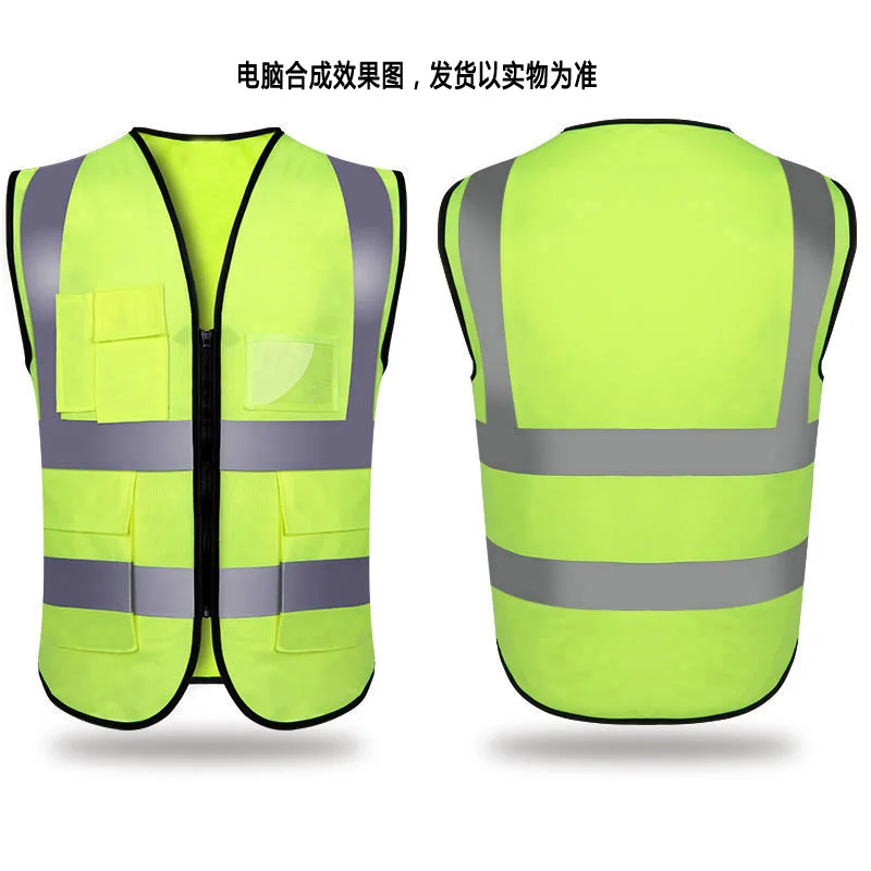 100% Polyester Fabric High Visibility Reflective Strips Multi-function Pockets Construction Traffic Control Survey Safety Vest