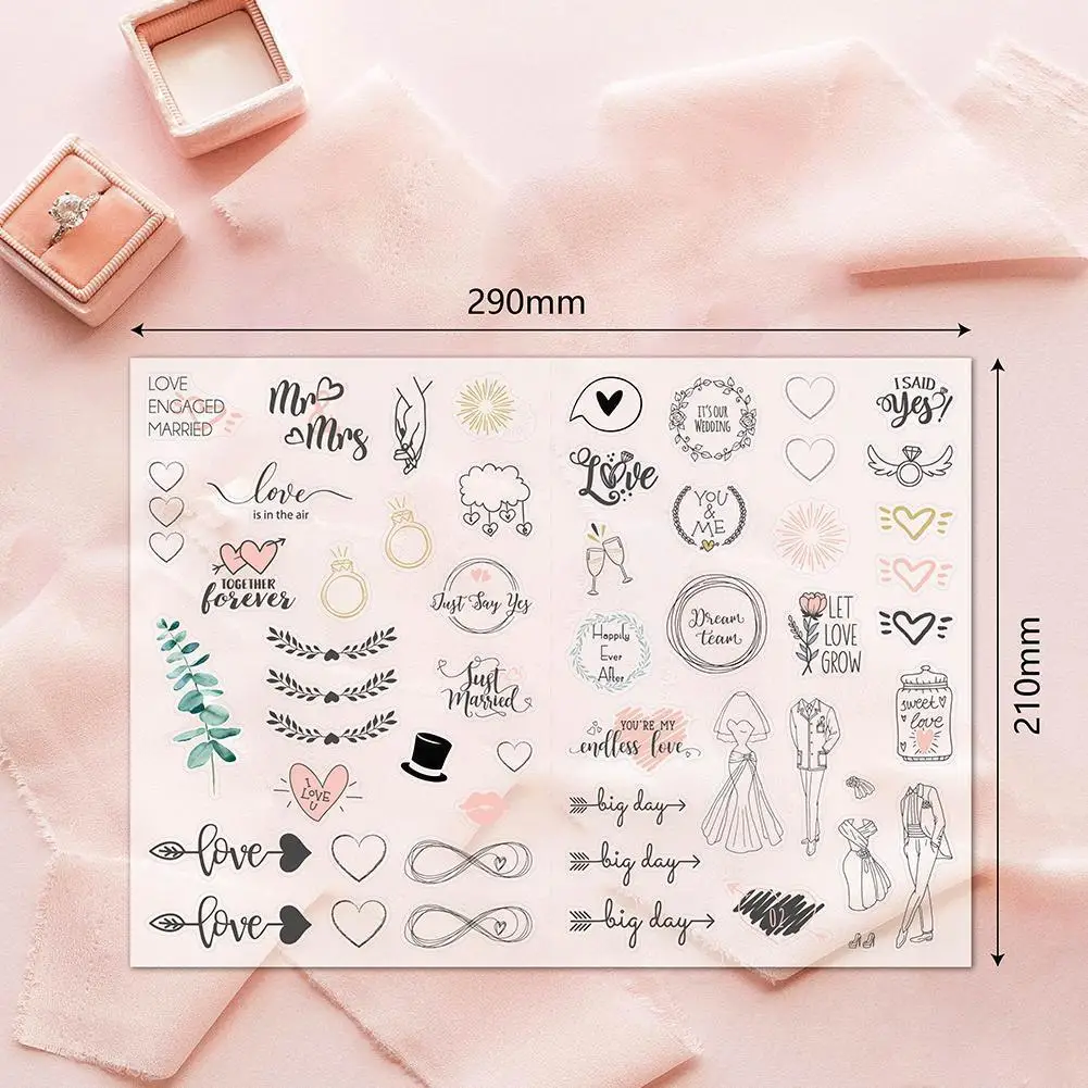 4/5 Stickers Wedding Bliss Stickers Waterproof Removable Flat Sticker Love Sticker Engagement Package Leaves Eucalyptus Pattern