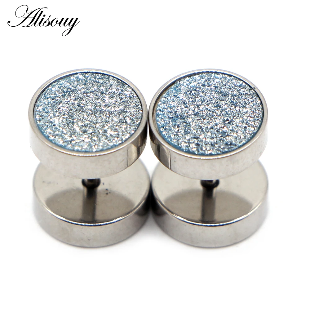 Alisouy 2pcs Frosted Punk Stud Earrings Unisex man Woman Earrings Round Barbell Ear Stud Fashion Ear Piercing Jewelry Fake Plug