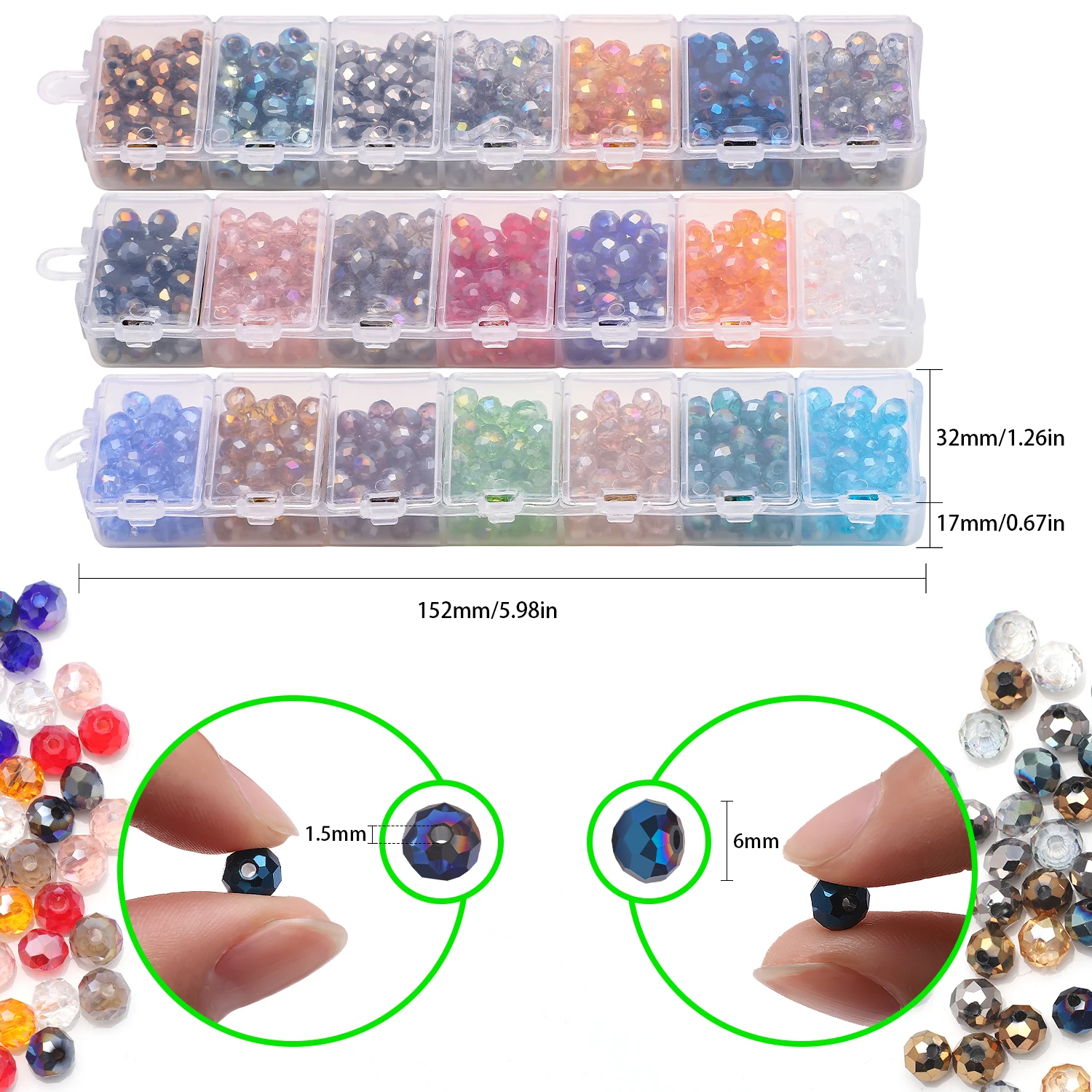 1050Pcs/Box 6mm Crystal Glass Round Spacer Beads AB Faceted Rondelle Beaded For DIY Craft Bracelet Necklace Jewelry Making