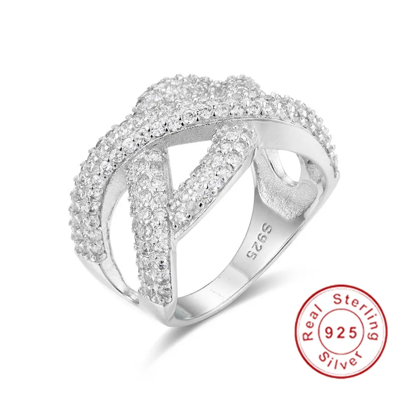 Luxury 925 Sterling silver Ring Finger jeweelry More X-type with Pave setting Simulated Diamond Cocktail Wedding rings for Women