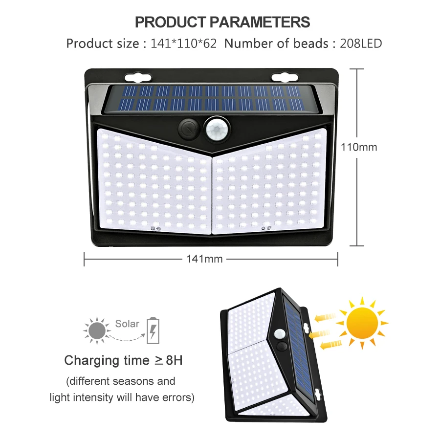 NEW 468 LED Solar lamp outdoor light Waterproof for garden decorcation street lights Human Body Sensor 3 modes 208/138 wall lamp