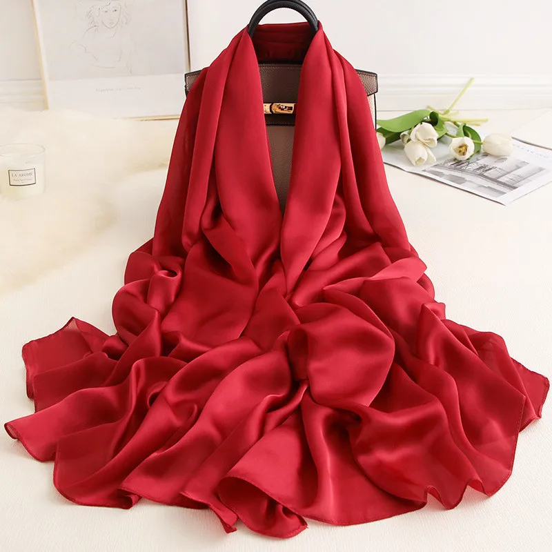 180*90cm New Style Autumn Winter Women Beach Pure Color Shawl China Luxury Silk Lady Fashion Sunscreen Scarves Popular Hijab