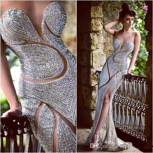 

Luxury Major Beading Crystals Beaded Mermaid Evening Dresses Long Jewel Neck Sheath Formal Party Gown Plus Size Pageant Gown