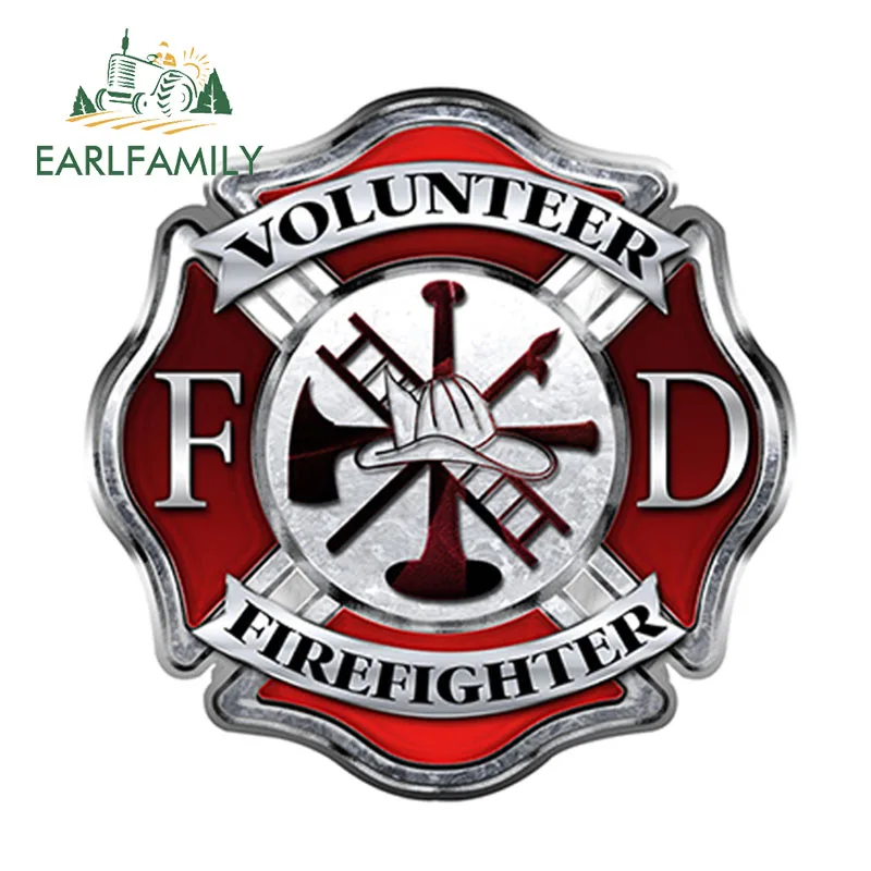 EARLFAMILY 12cm x 12cm Firefighter VOLUNTEER CROSS Car Sticker Vinyl Decal Maltese Fire Window Car Styling Decoration