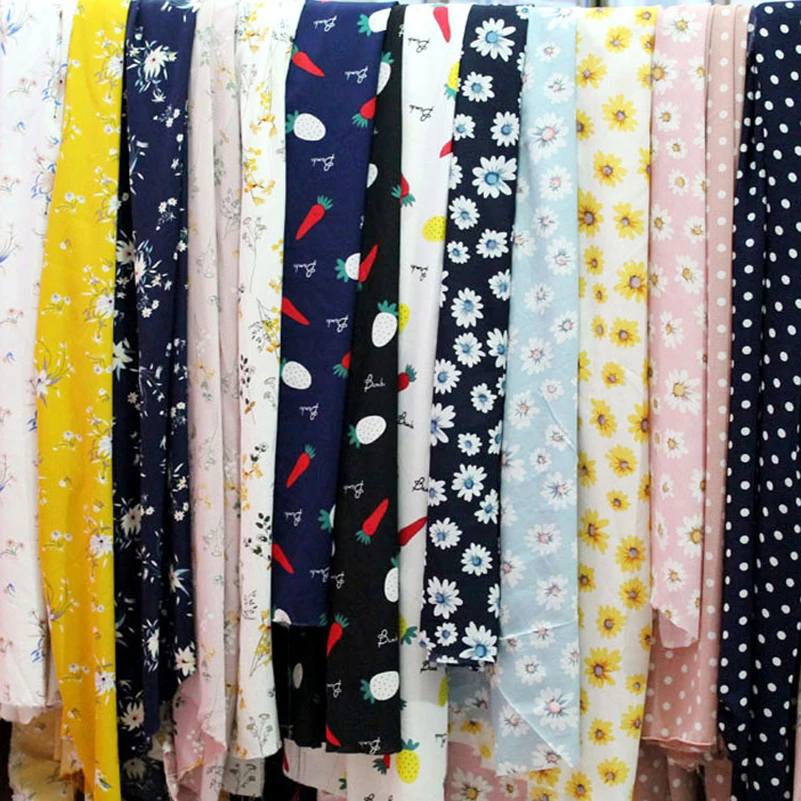 

Floral Flowers Polka Dot Printed Chiffon Fabric for Quilting Tops Dress Blouse DIY No Elastic Chiffon Per Meters