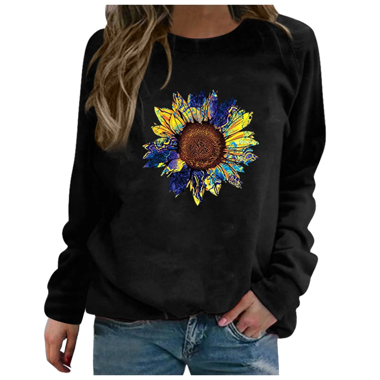 Autumn Sweatshirts 2021 New Women's Sunflower Print Long Sleeved Sweatshirt Women Casual O Neck Tops Blouse Pullover Mikina