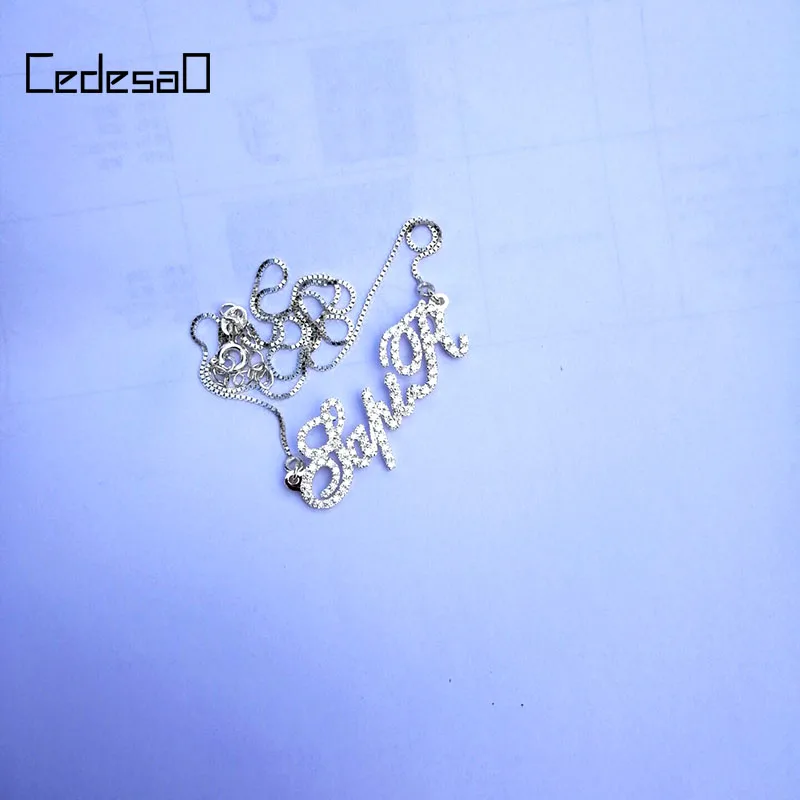 Imagem -03 - Colar de Cristal com Pingente de Letras S925 Colar Feminino com Nome de Zircônia Placa de Identificação Personalizada com Brilho Presente de Casal e de Natal